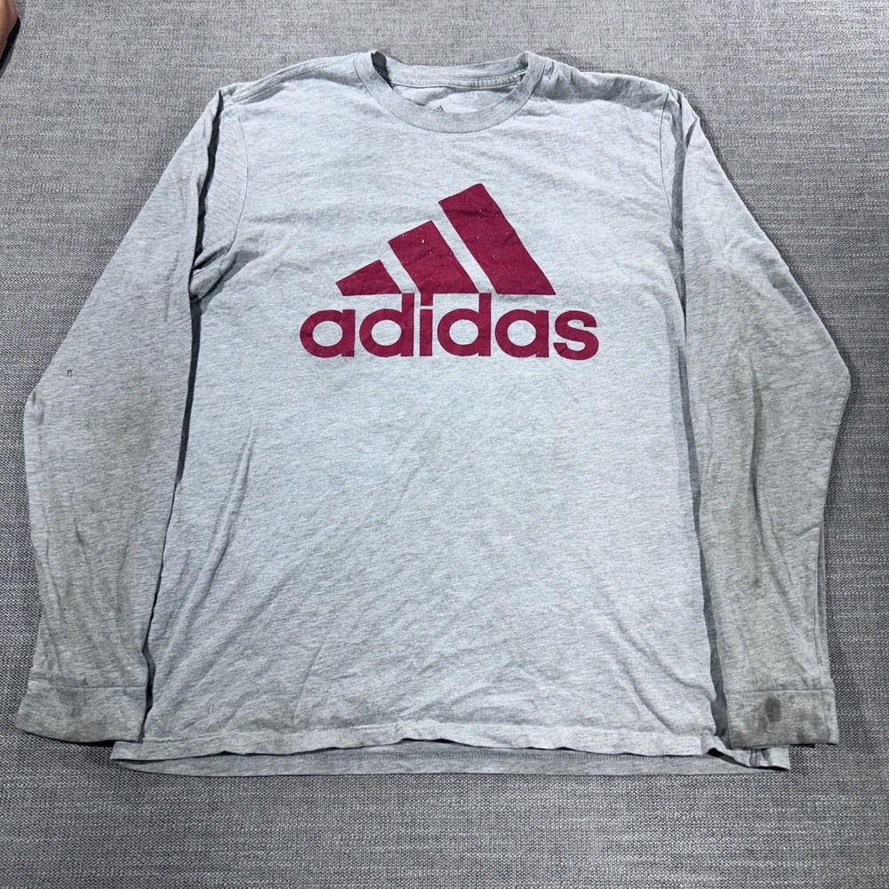 Adidas Long‎ Sleeve T-Shirt Mens Large Gray Fair Distressed Amplifier Logo Tee